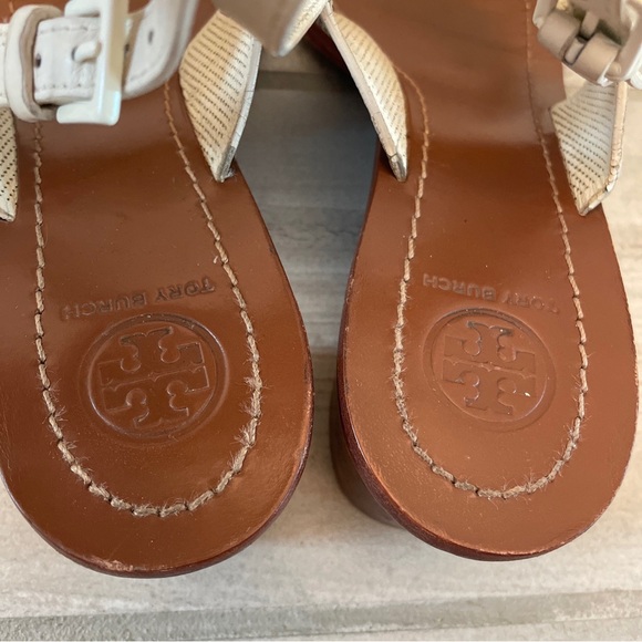 Tory Burch Lowell 2 Ivory Perforated Leather Logo Sandal 2" Heels Size 9.5 - Picture 8 of 15